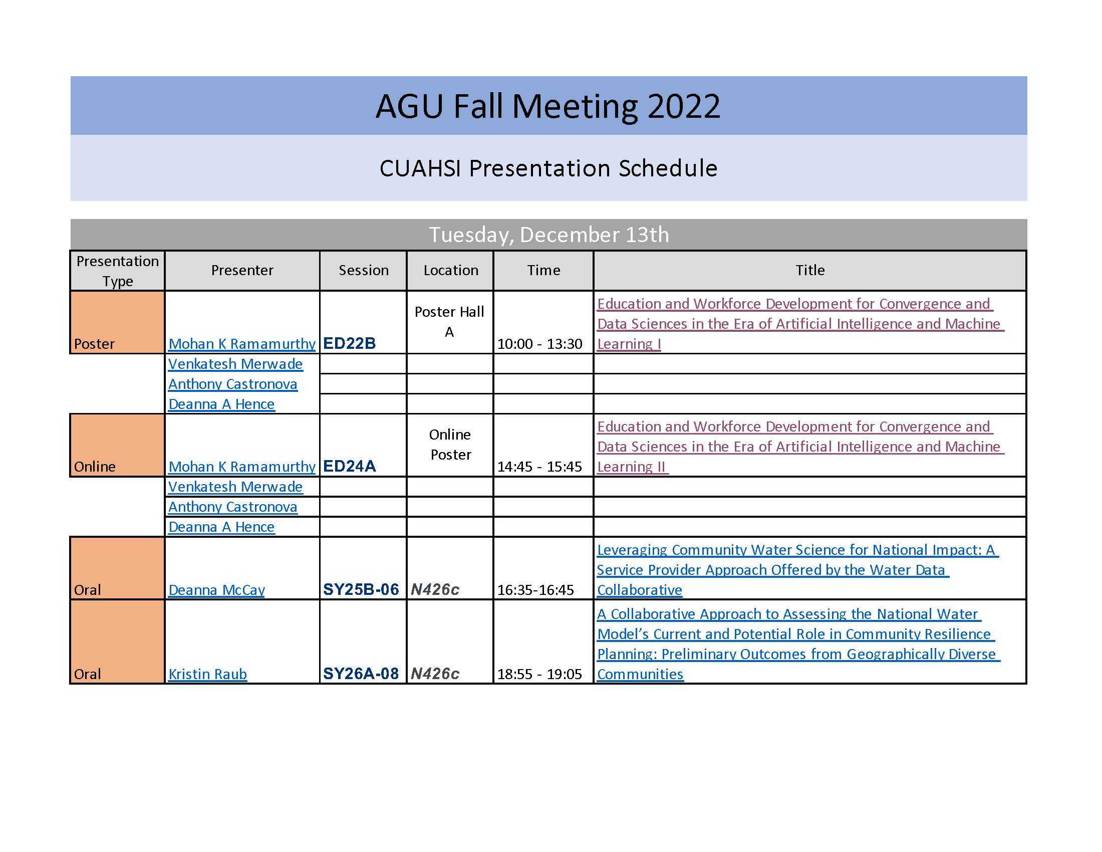 AGU 2022 Schedule