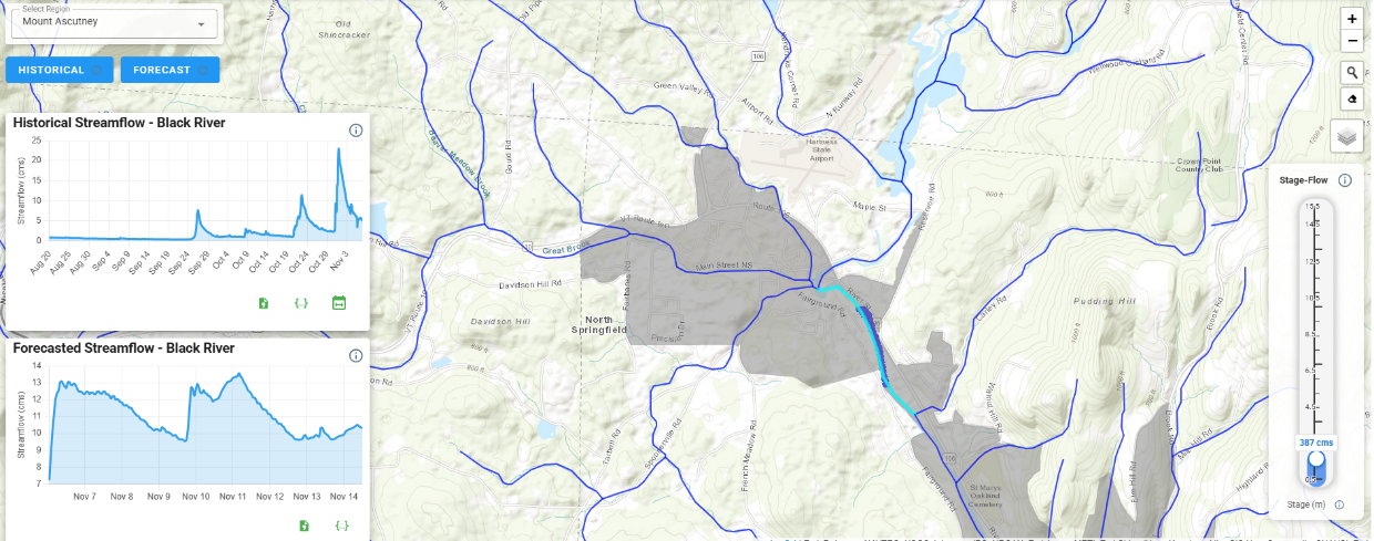Example of FloodSavvy Interface for the same reach in the Mt Ascutney Region, VT